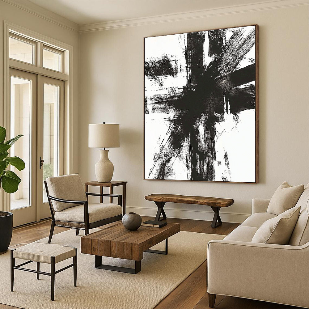 Black and White Dynamic Abstract Painting with Bold Strokes WINK820