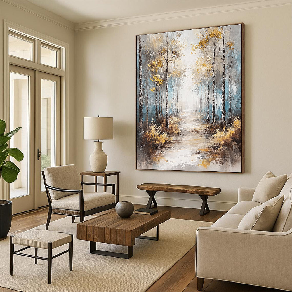 Golden Forest Path - Enchanted Landscape Abstract Painting GAB0500