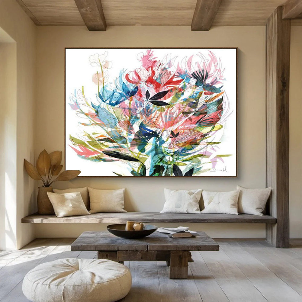 Colorful Floral Abstract Painting for Feminine Interiors YHT138
