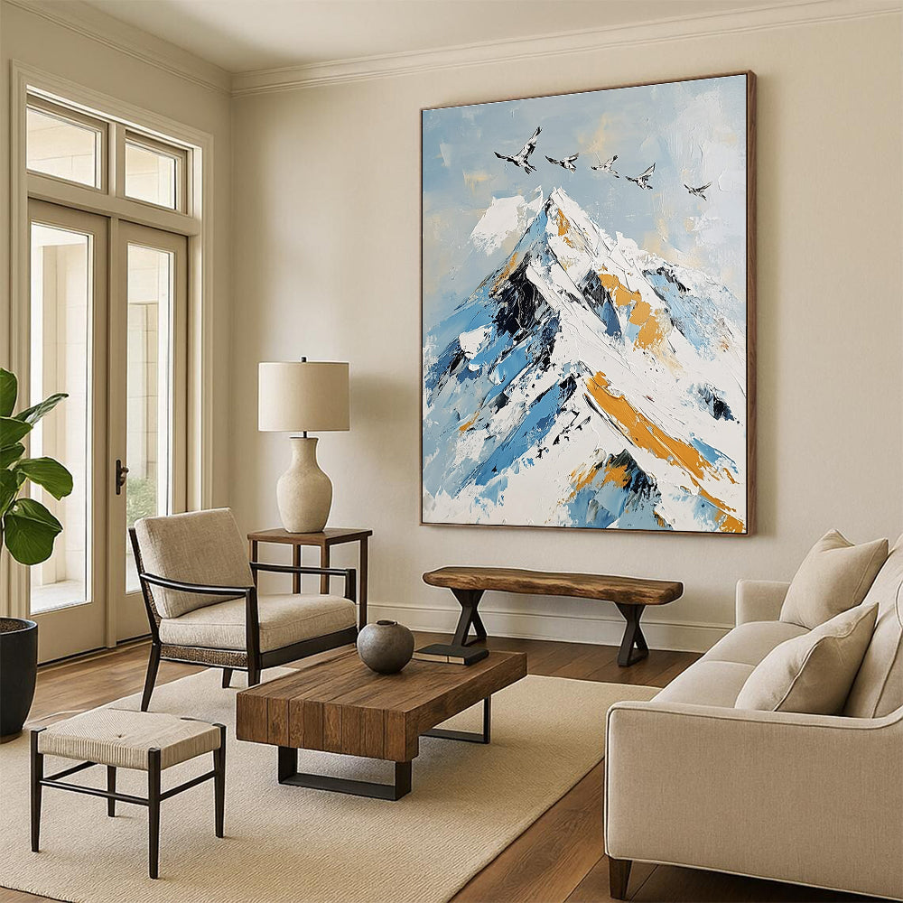 Snowy Mountain with Birds Landscape Abstract Painting for Adventure - Inspired Homes GAB1411
