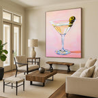 Martini Glass with Olive Chic Abstract Painting for Modern Bars GAB1424