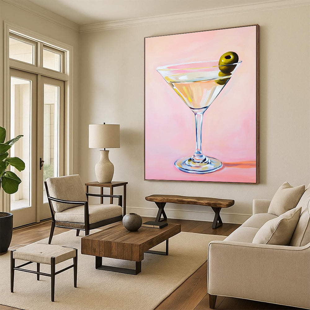 Martini Glass with Olive Chic Abstract Painting for Modern Bars GAB1424
