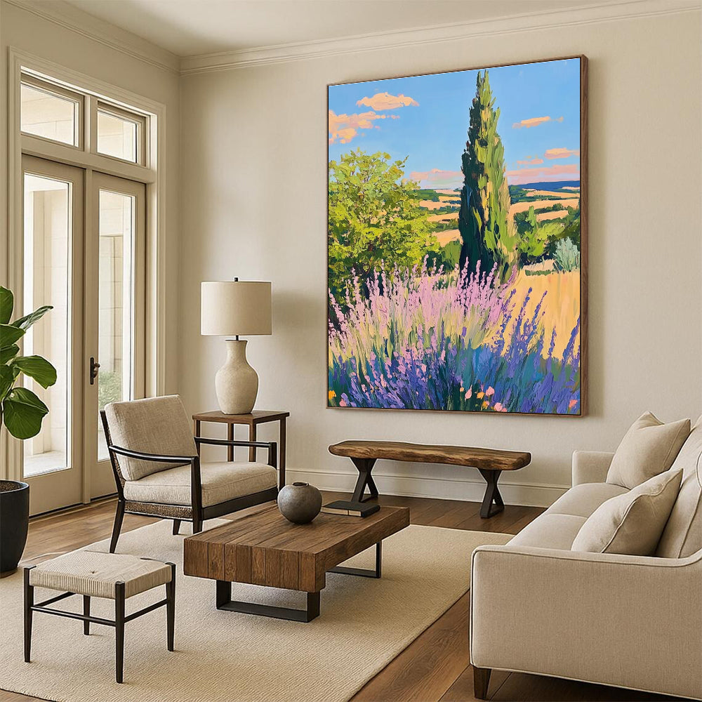 Provence Landscape Abstract Painting for Rustic - Chic Dining Rooms HENG436