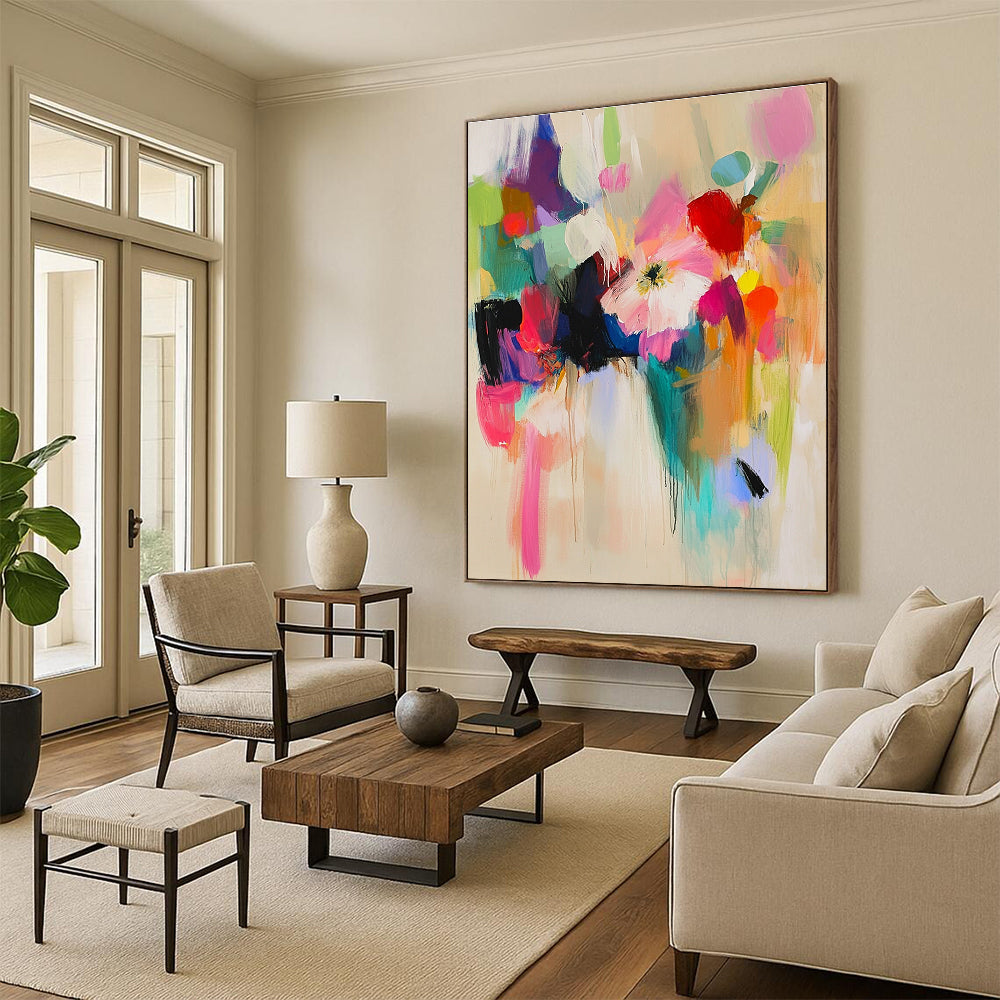 Colorful Floral Abstract Painting for Bohemian - Style Living Rooms GAB1240