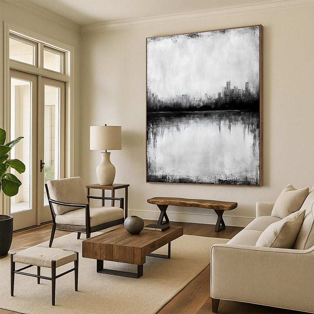 Cityscape Reflection in Water - Urban Minimalist Abstract Painting GAB0454