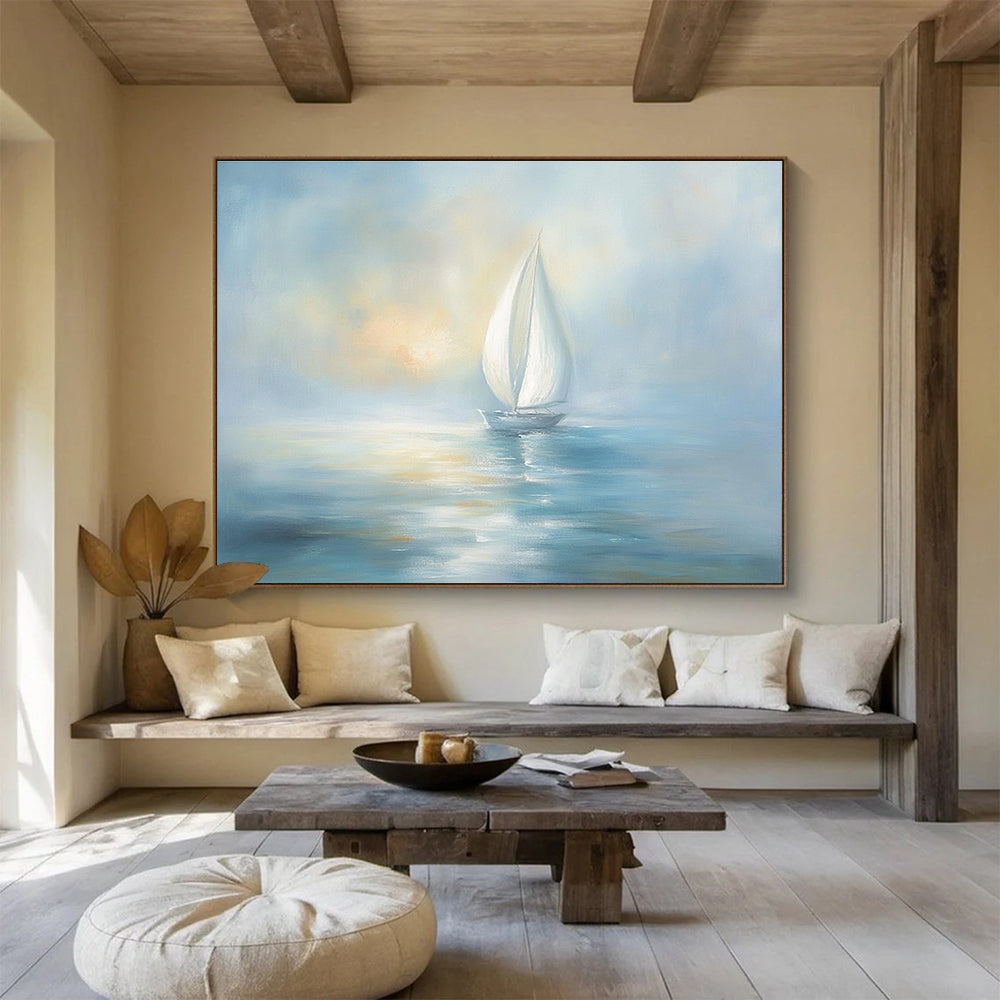Calm Sea Sailboat Serenity Abstract Painting ABS138