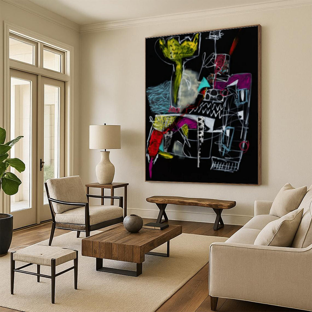 Bold Dark - Hued Abstract Forms Painting for Dramatic Spaces HENG294