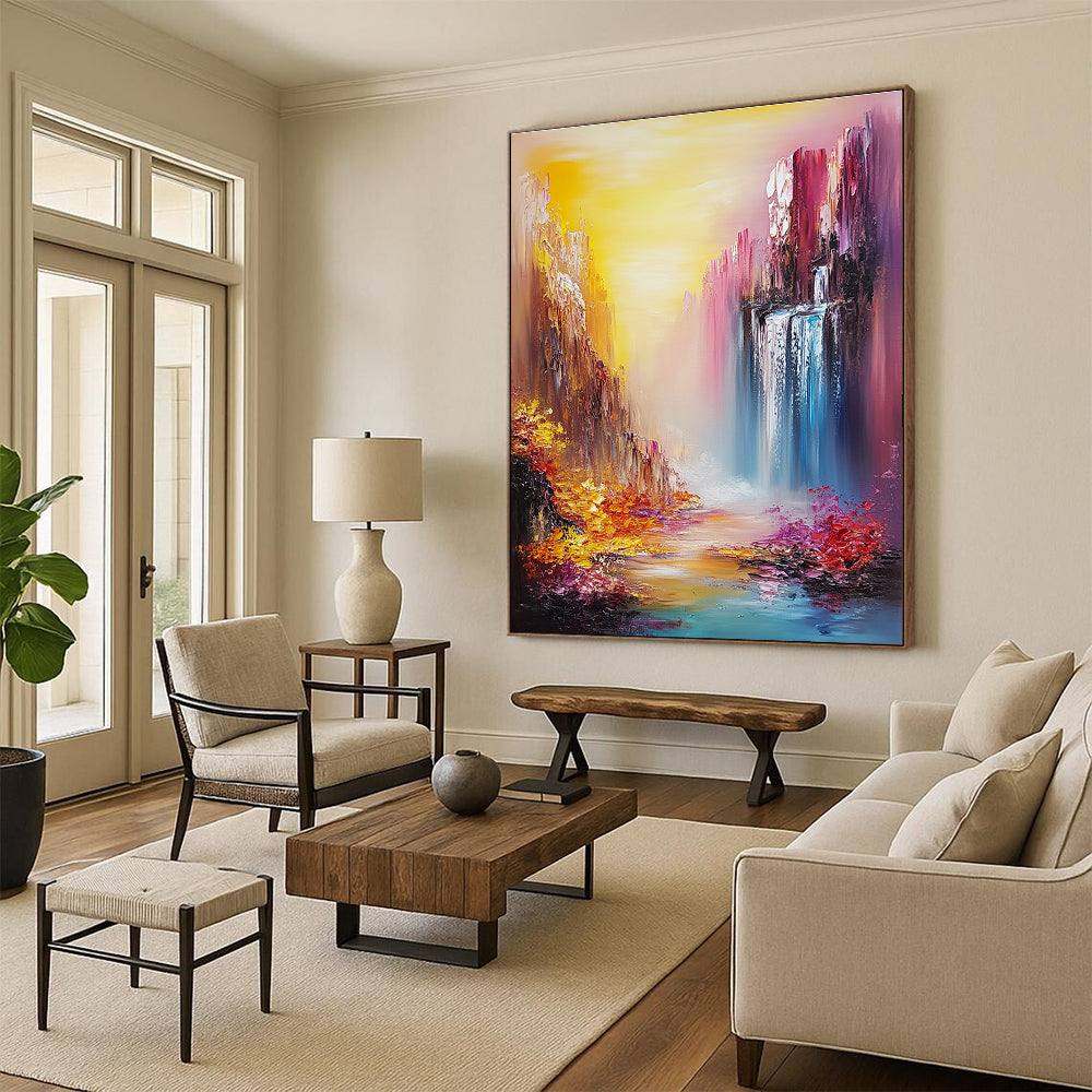 Colorful Canyon Waterfall Impressionistic Abstract Painting for Dreamy Spaces GAB1420