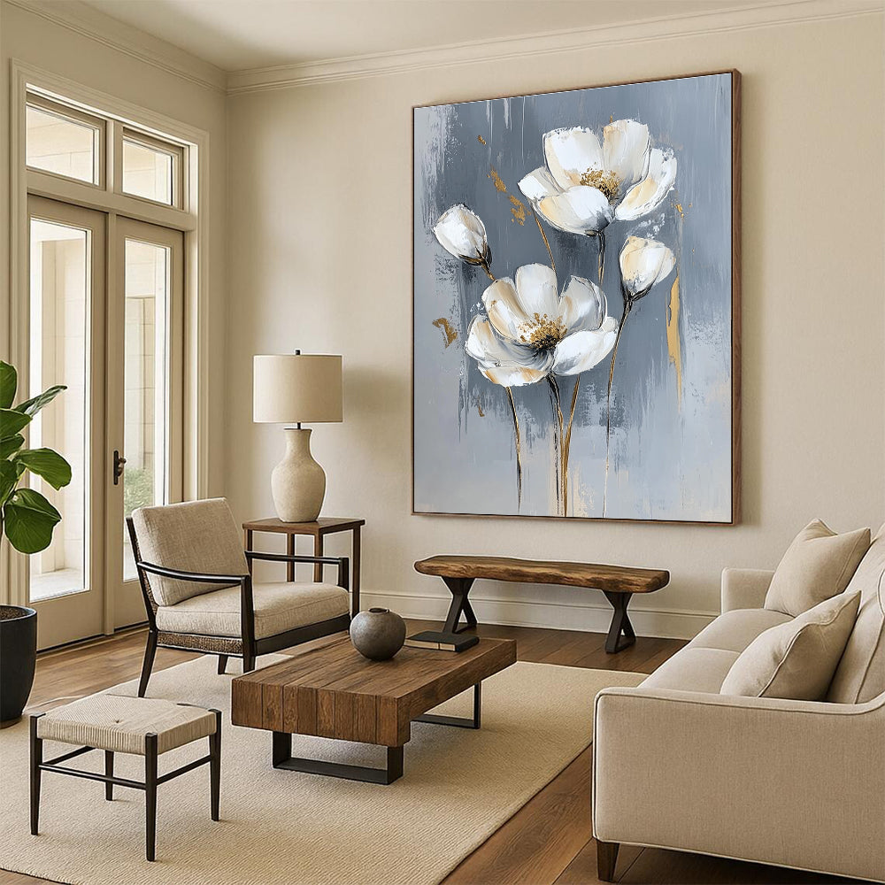 Gold - Accented Flowers Abstract Painting for Elegant Dining Rooms GAB1003