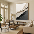 Beige and Black Textured Ridges Industrial Abstract Painting for Loft Spaces GAB1517