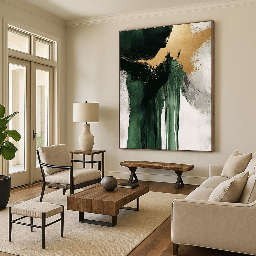 Green Gold Drip Abstract Painting with Flowing Elegance WINK634