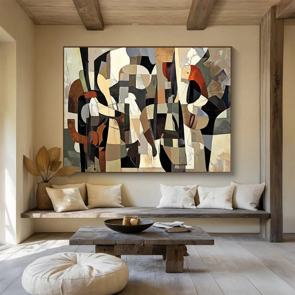 Cubist Musical Ensemble Abstract Painting with Intricate Layered Shapes ABS553