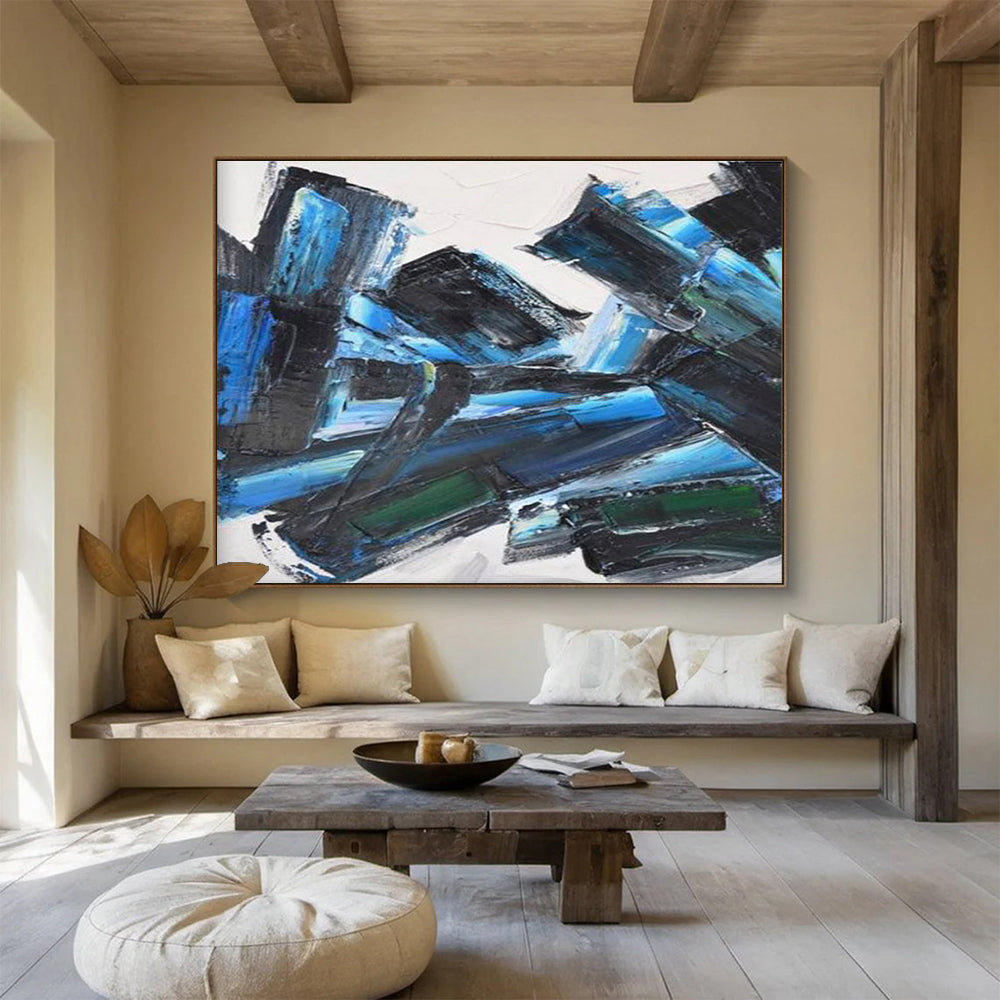 Blue and Black Abstract Painting for Sophisticated Corporate Boardrooms YHT284