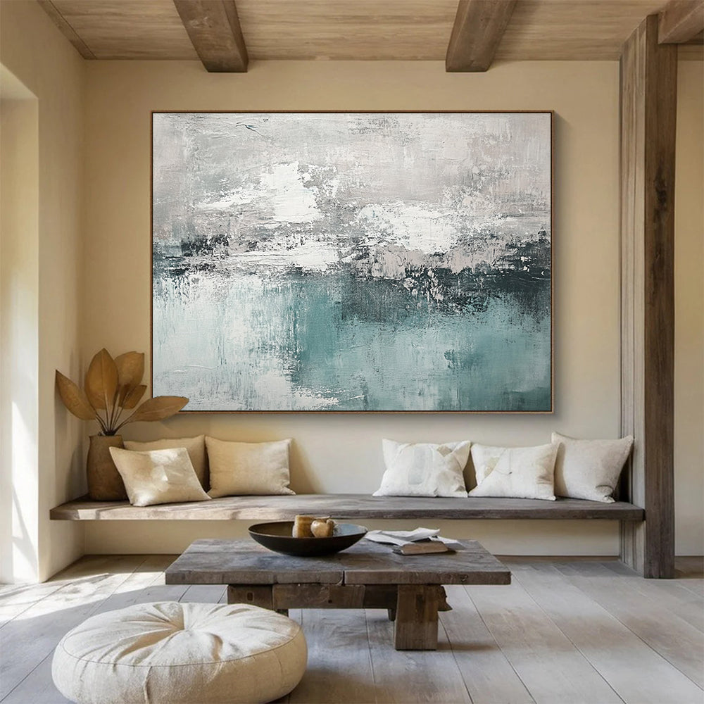 Gray and Teal Abstract Painting with Subtle, Layered Textures ABS454