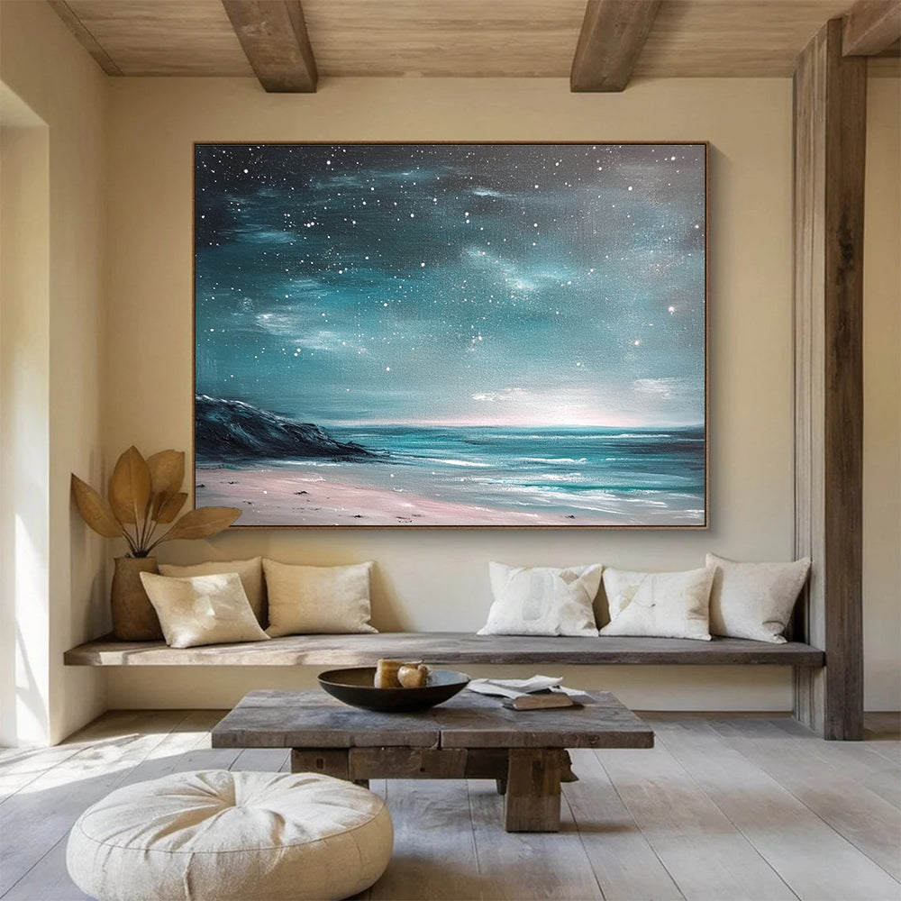 Celestial Beachscape Painting with Calm Mysterious Tones ABS556