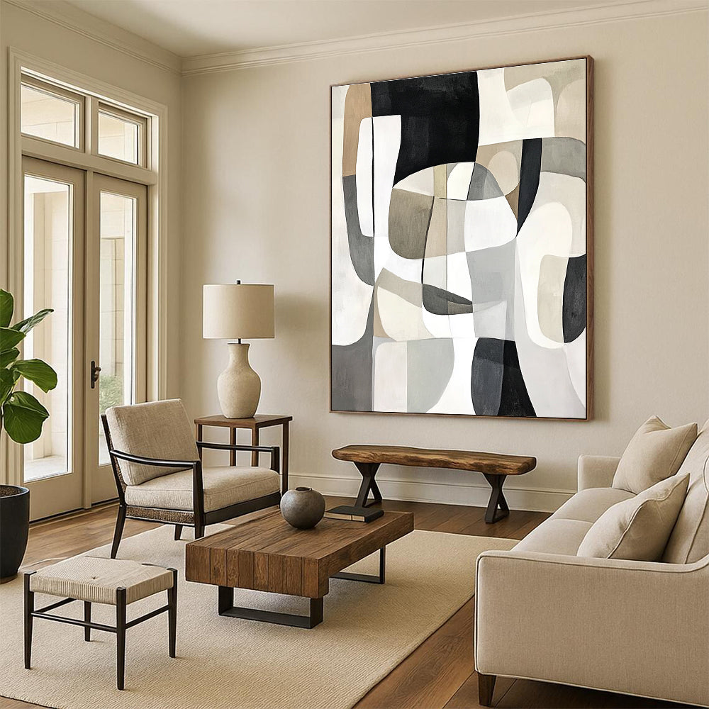 Soft - Hued Geometric Interplay Abstract Painting with Gentle Harmony WINK212