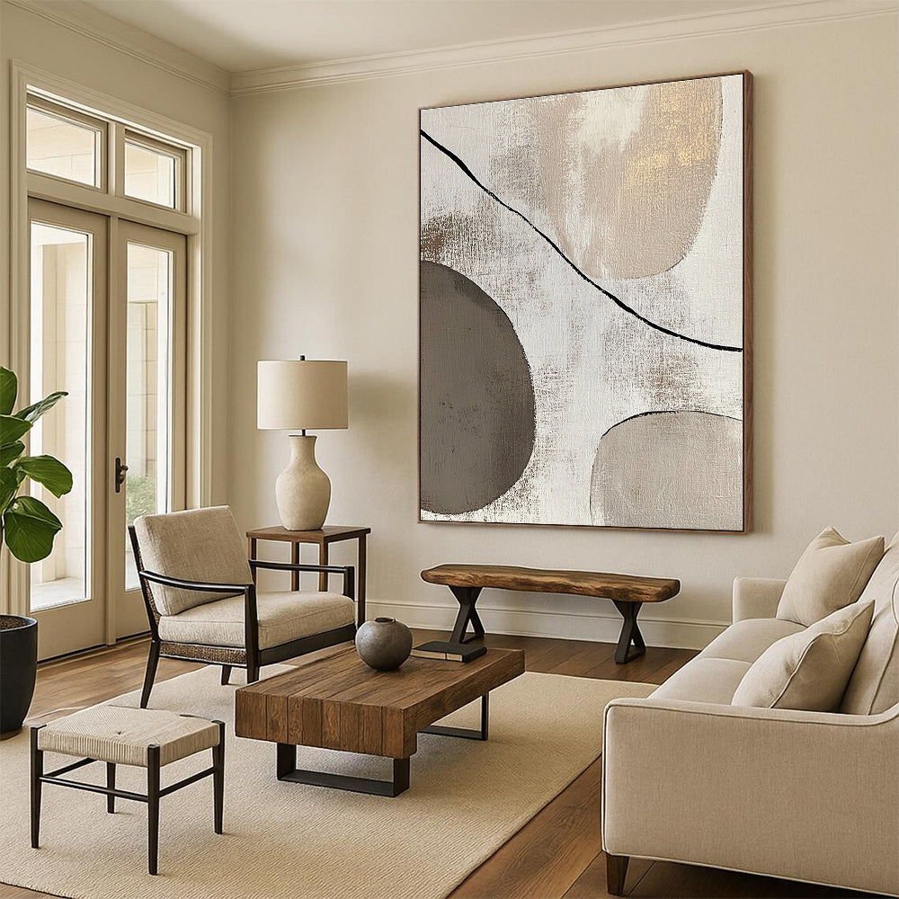 Beige and Gray Minimalist Forms Abstract Painting with Subtle Harmony WINK047