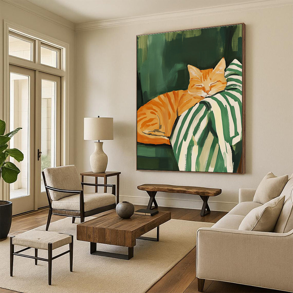 Sleeping Orange Cat Abstract Painting of Cozy Feline Charm GAB0150
