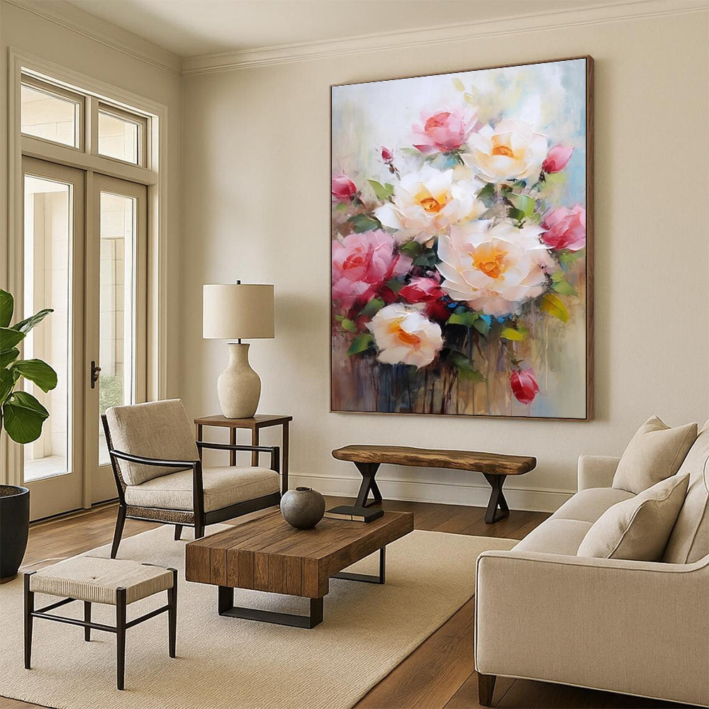 Classic Floral Bouquet Abstract Painting for Timeless Dining Rooms HENG429