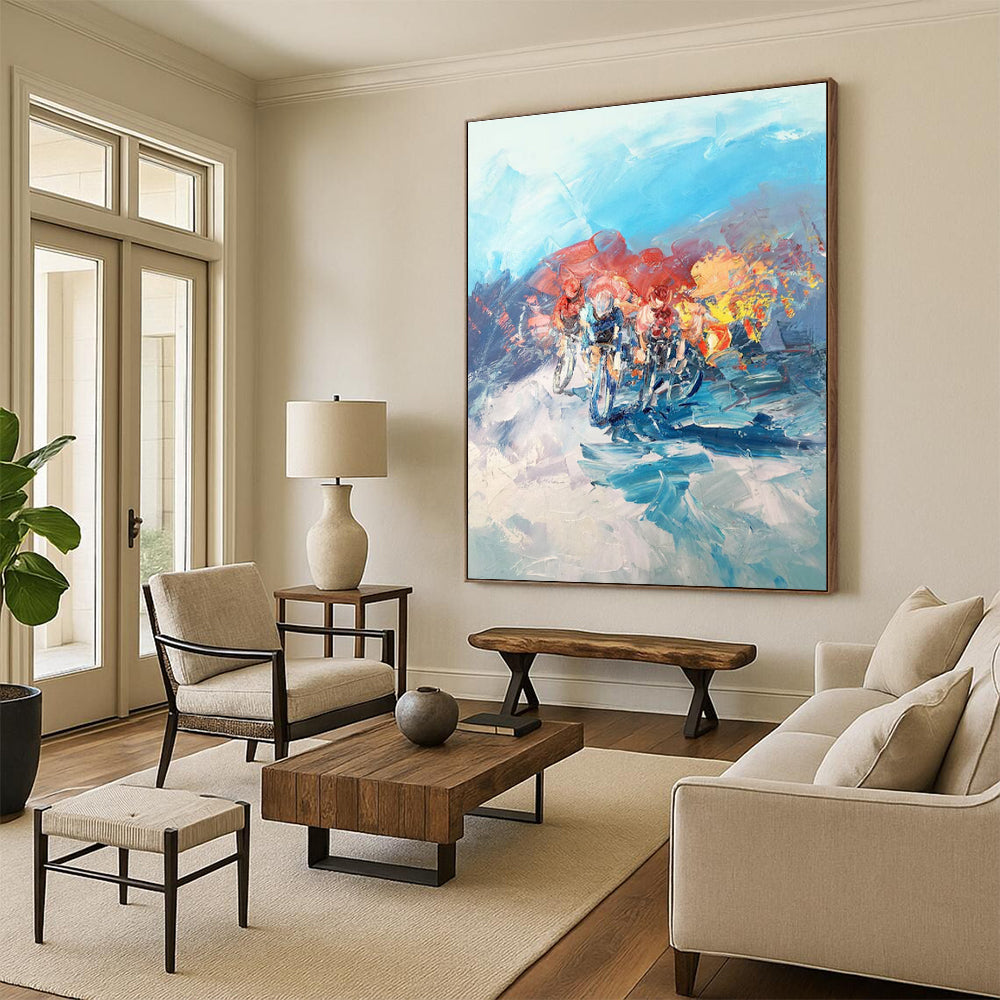 Cyclists in Motion Abstract Painting for Sports - Lover's Man Caves HENG532