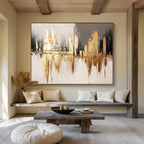 Golden City Reflection with Metallic Accents Abstract Painting ABS311