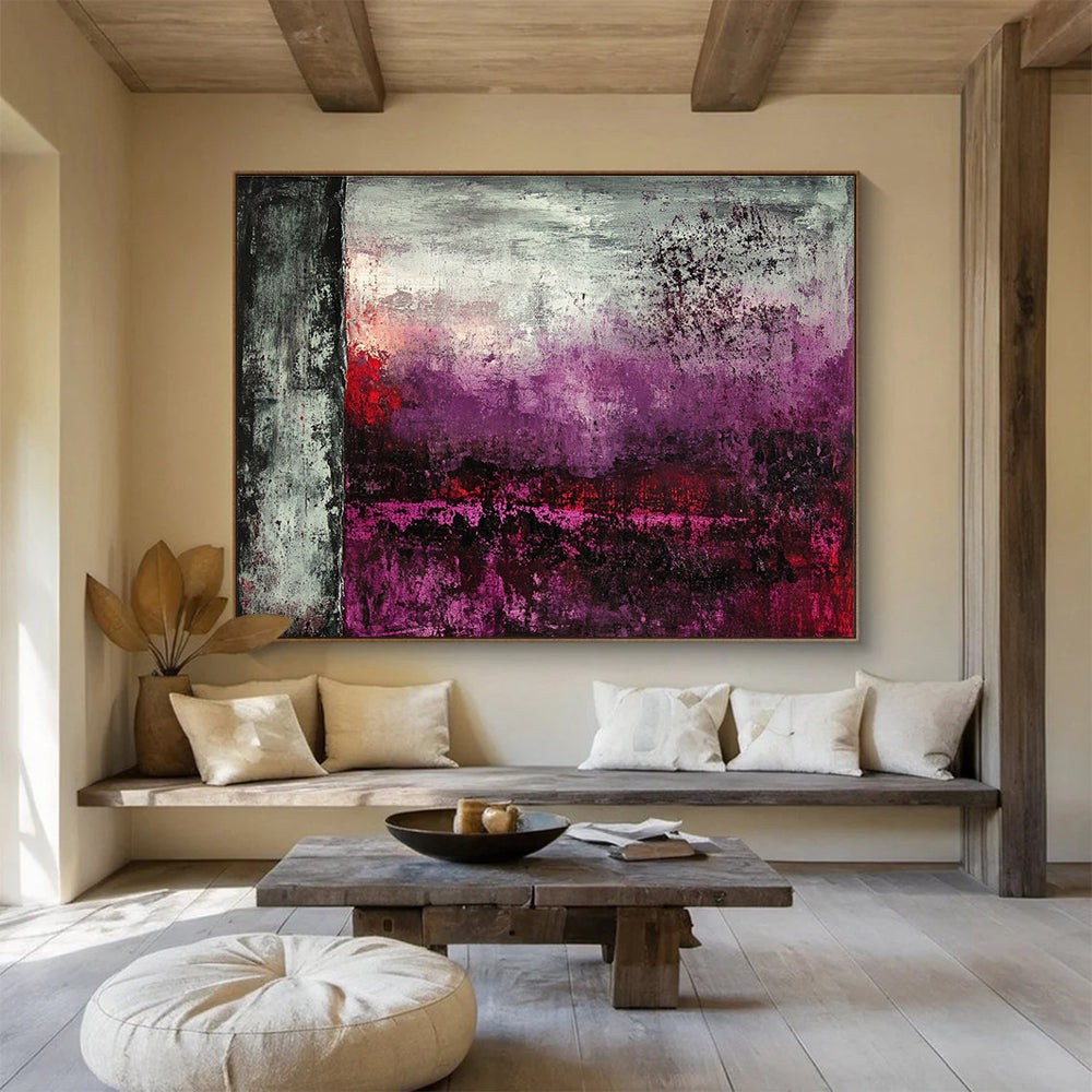 Purple - Gray Abstract Landscape Painting with Moody, Atmospheric Depths ABS492