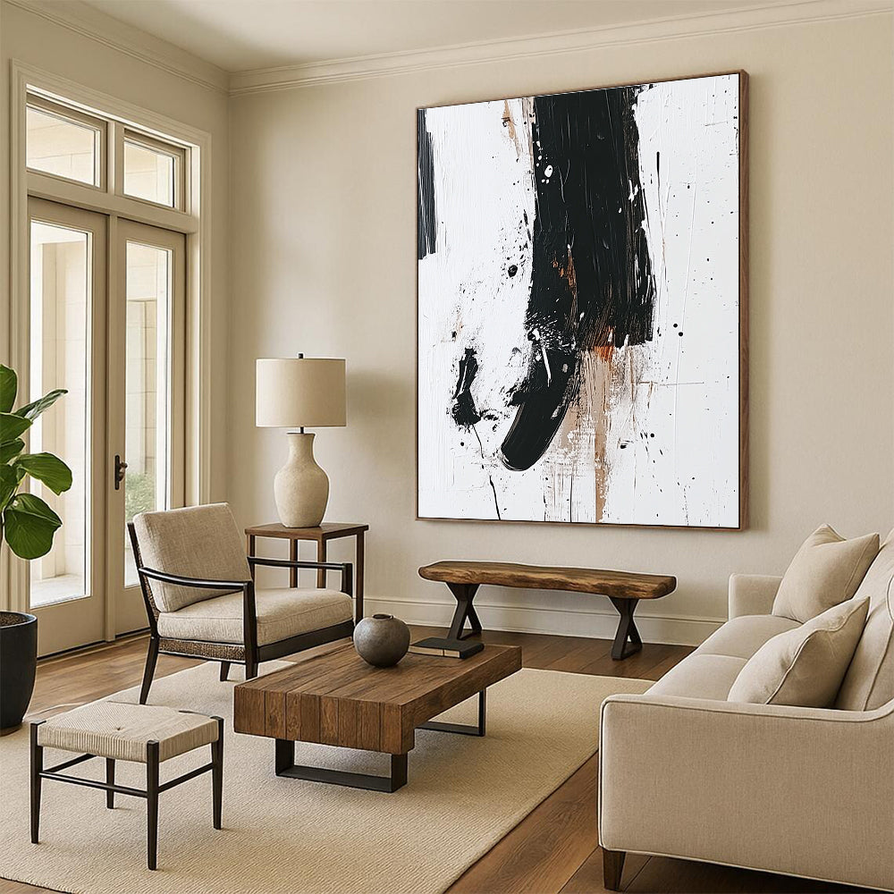 Black White Abstract Details Painting with Intricate Marks WINK638