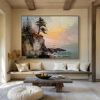 Tree on Cliff at Sunset Abstract Painting with Dramatic Light ABS593