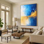 Blue and Gold Abstract Horizon - Dynamic Color Field Abstract Art GAB0461