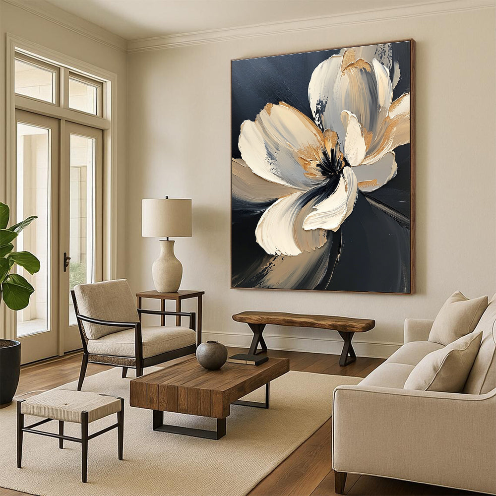Textured Flower Abstract Painting with Gold Details GAB0707