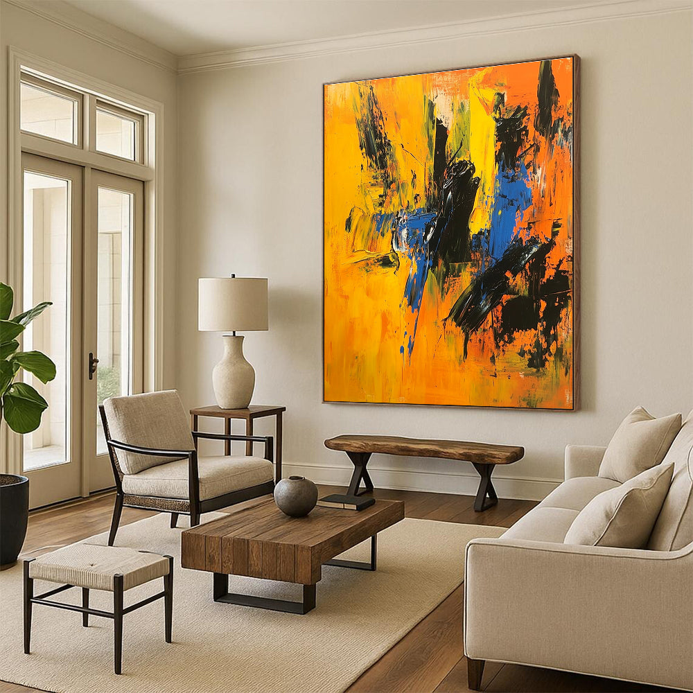 Vivid Yellow Blue Abstract Painting with Dynamic Energy WINK710