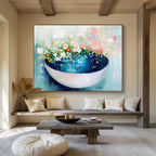 Floral Bowl Abstract Painting with Whimsical, Garden - Inspired Charm ABS494