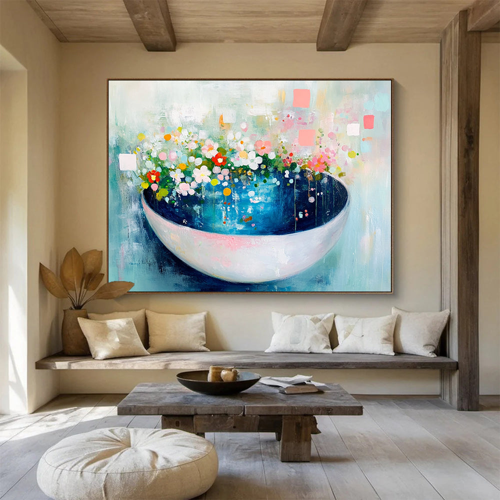 Floral Bowl Abstract Painting with Whimsical, Garden - Inspired Charm ABS494