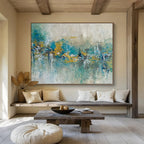 Teal and Gold Abstract Band Painting for Coastal - Themed Restaurants YHT342