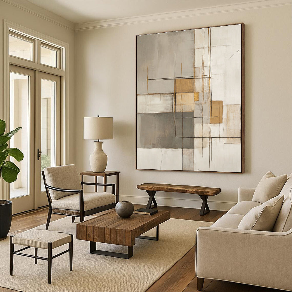 Gold Accent Geometric Abstract Painting for Luxury - Styled Residences GAB1095