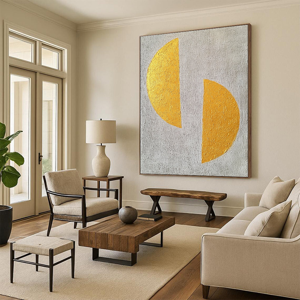 Gold and Gray Abstract Shapes Painting for Minimalist Offices GAB0818