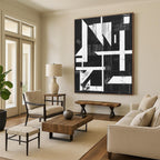 Geometric Black and White Abstract Painting with Structural Intrigue WINK145