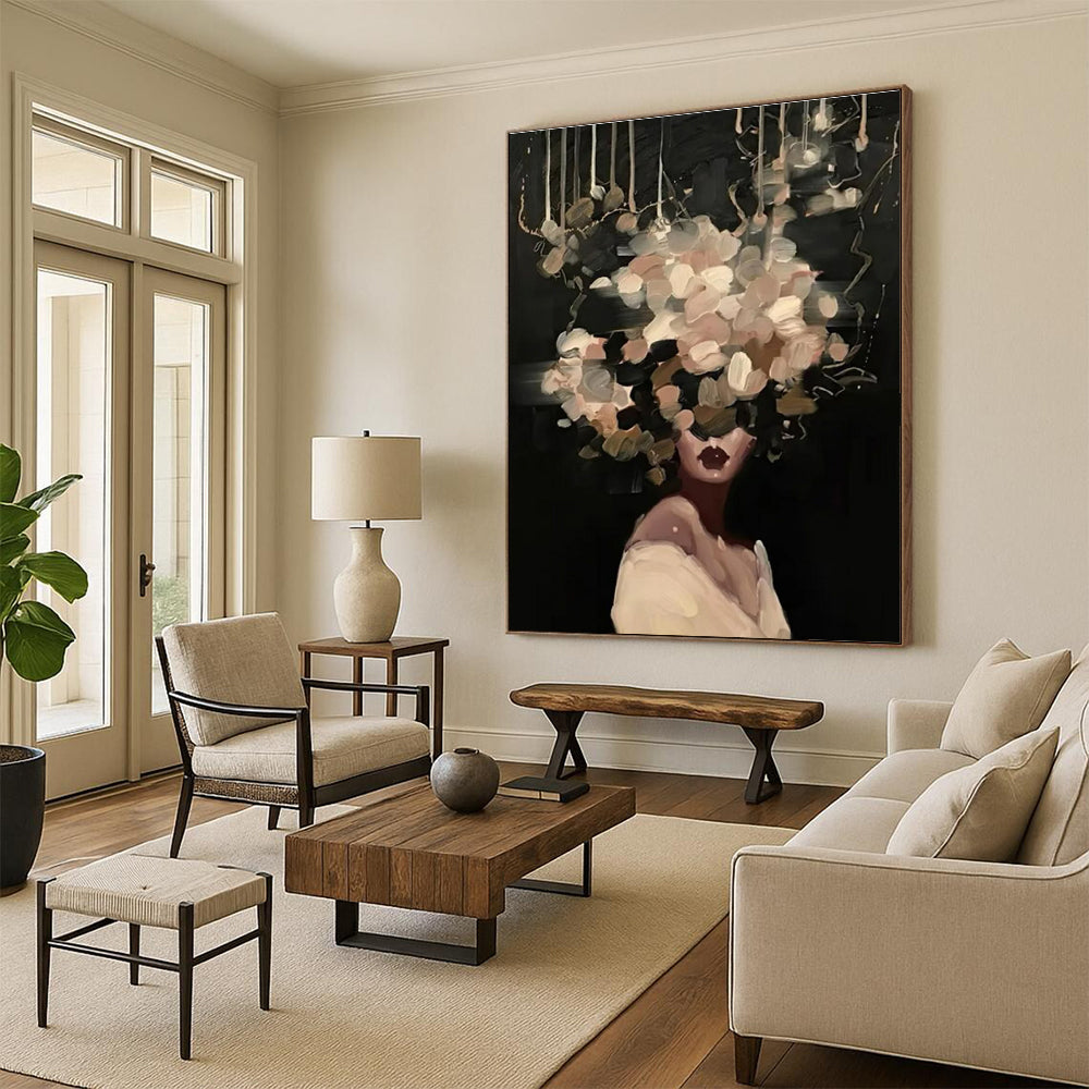 Woman with Elaborate Floral Head Painting for Elegant Event Spaces HENG326