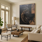 Black and Gold Textured Abstract Painting for Luxury Hotel Lobbies HENG476