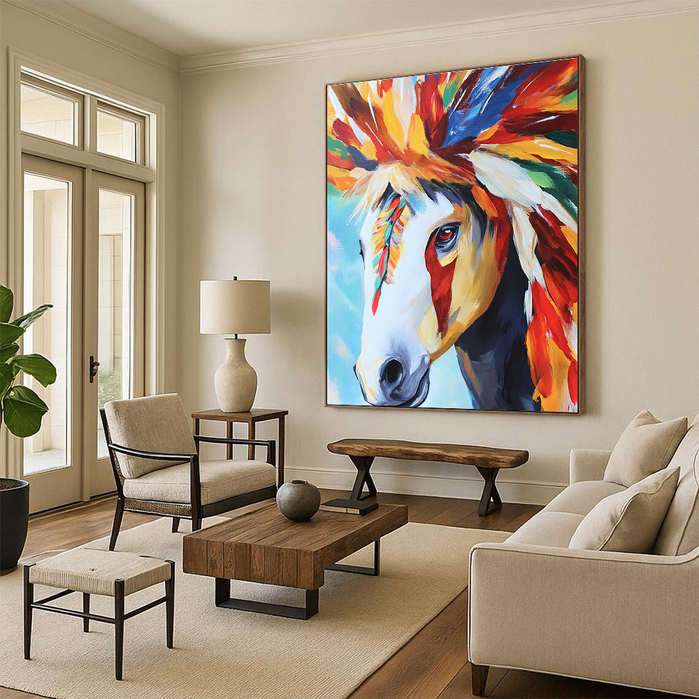 Colorful Horse Portrait Abstract Painting for Bohemian - Style Salons GAB1264