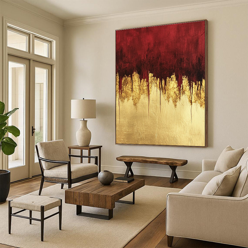 Opulent Red - Gold Drip Abstract Painting: Fluid Luxury for Glam Settings GAB0955