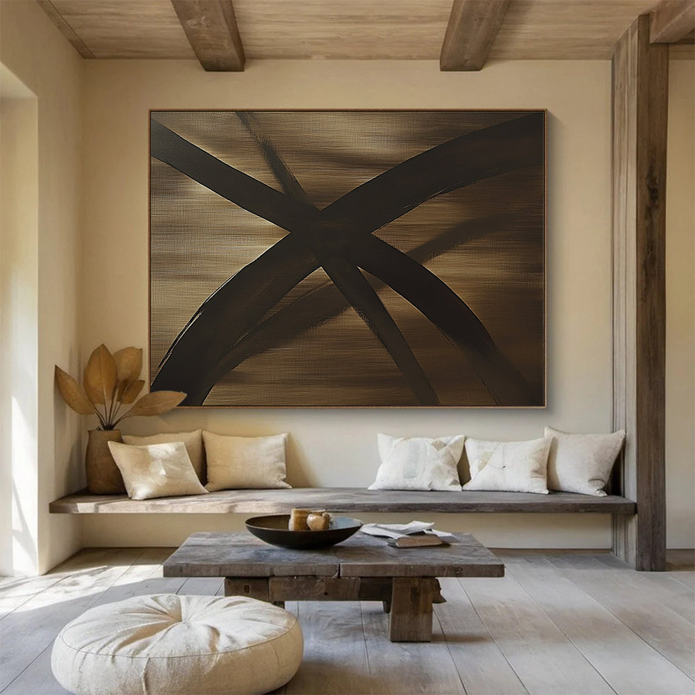 Bronze - Toned Abstract Cross Abstract Painting ABS583