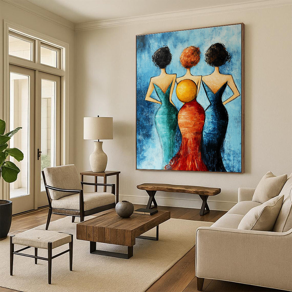 Three Women in Dresses Stylish Abstract Painting for Fashion - Forward Interiors GAB1491