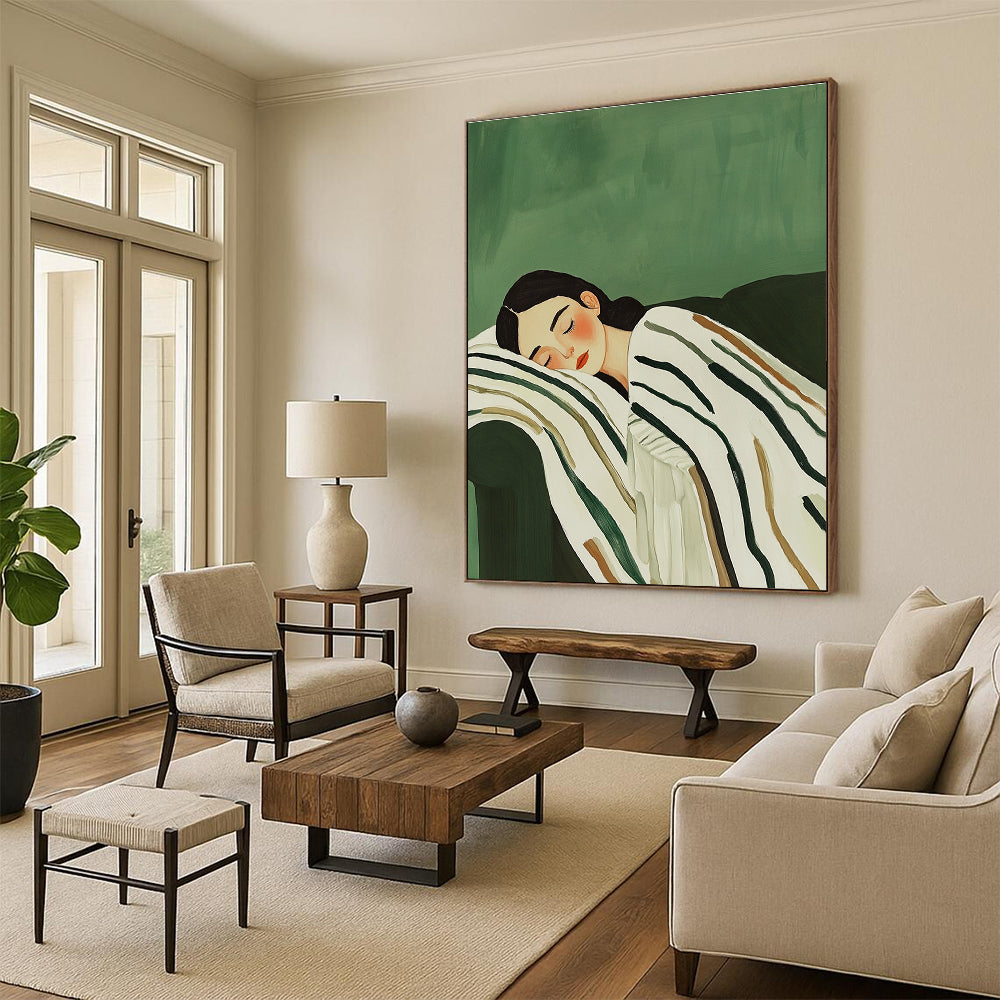 Sleeping Woman on Sofa - Serene Figurative Abstract Painting GAB0423