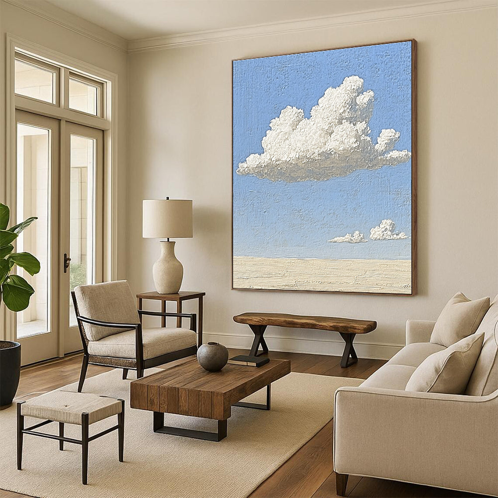 Fluffy Clouds on Blue Sky Minimalist Abstract Painting of Skyward Calm GAB0171