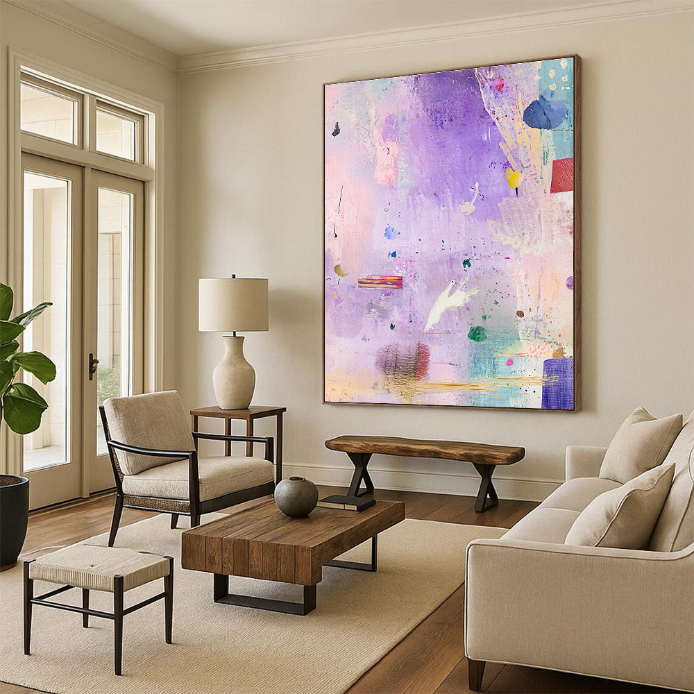 Purple - Toned Collage Abstract Painting for Artistic Bedrooms GAB1081