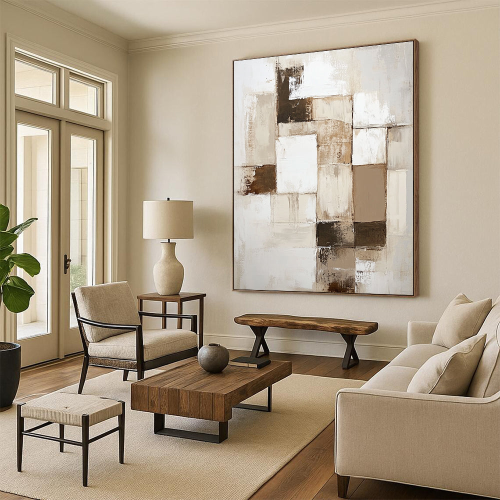 Beige Brown Abstract Blocks Painting with Subtle Textures WINK635