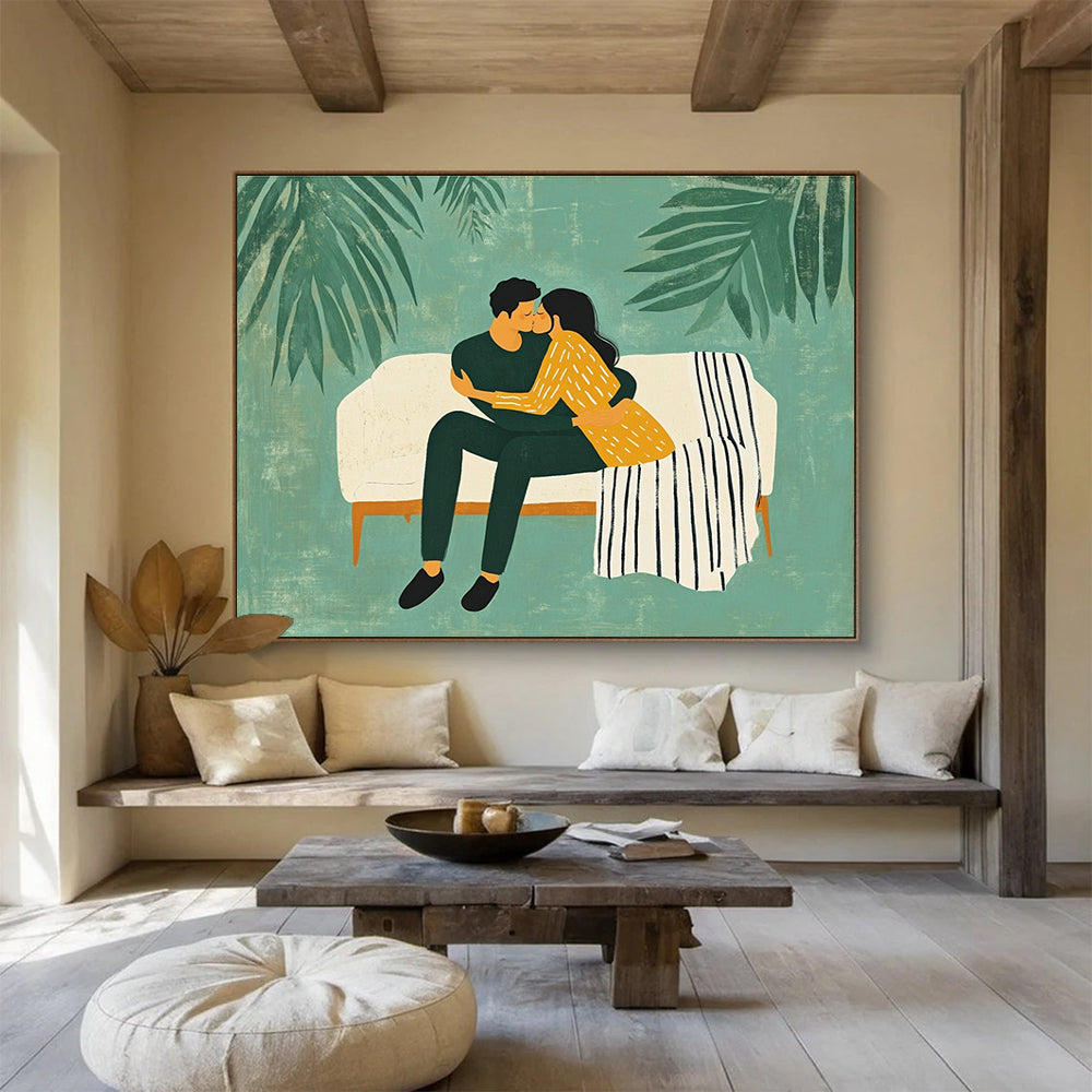 Intimate Couple on Sofa Painting with Warm Cozy Vibes ABS558