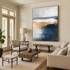 Gold and Blue Abstract Landscape - Elegant Minimalist Abstract Art GAB0459