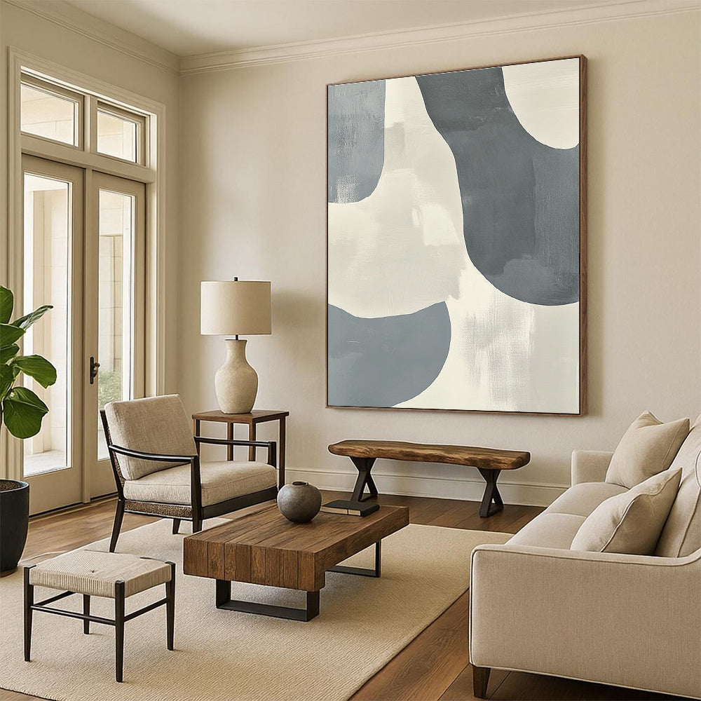 Soft Gray and White Curves Abstract Painting with Gentle Fluidity WINK161